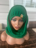 Emerald Hat and Hooded Cowl with Handwarmers