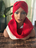 Red and white ear warmer scarf set