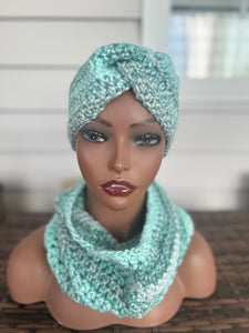 Mint Frost Crochet Headwrap & Scarf Set