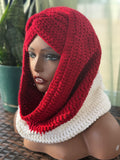 Red and white ear warmer scarf set
