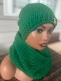 Emerald Hat and Hooded Cowl with Handwarmers