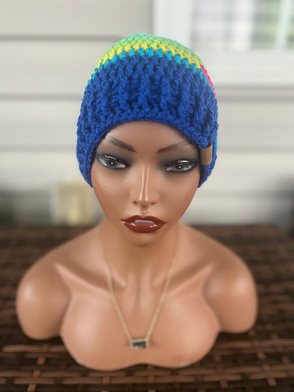 Blue Glow Crochet Beanie