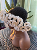 Black and ivory ruffle hat