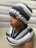 Black/white/gray Hooded cowl and hat