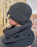 Black hooded cowl and hat set