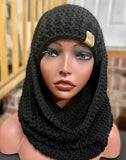 Black hooded cowl and hat set