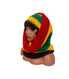 Red/black/green/gold Hooded cowl and hat