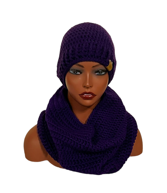 Purple Hooded cowl and hat