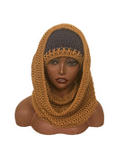 Navy blue sparkle/caramel Hooded cowl and hat
