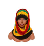 Red/black/green/gold Hooded cowl and hat