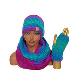 Pink/blue/purple Hooded cowl and hat