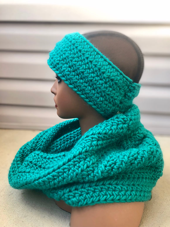 Aqua Headband/earwarmer and scarf set