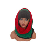 Red/black/green Hooded cowl and hat