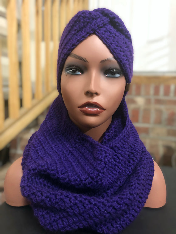 Purple Headband/earwarmer and scarf set