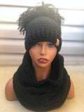 Black Ponytail beanie and hooded cowl